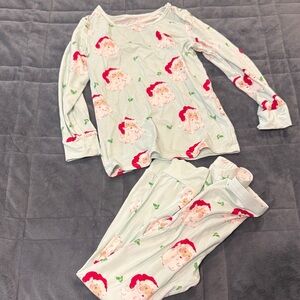 SweetHoney Festive Santa Pajama Set - Light Green and Red size 6Y